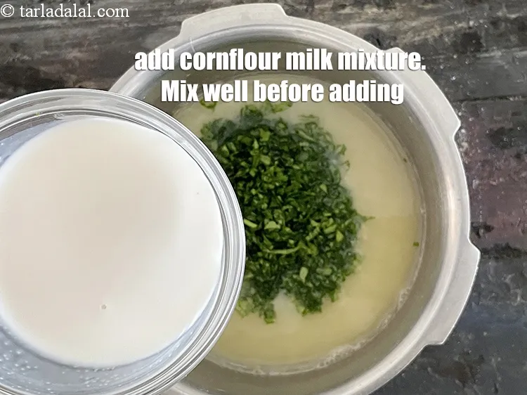 Step 15 – Add&nbsp;cornflour-milk mixture.