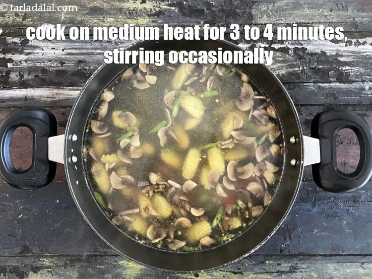 Step 18 – Cook on a medium flame for 3 to&nbsp;4 minutes, while stirring occasionally.