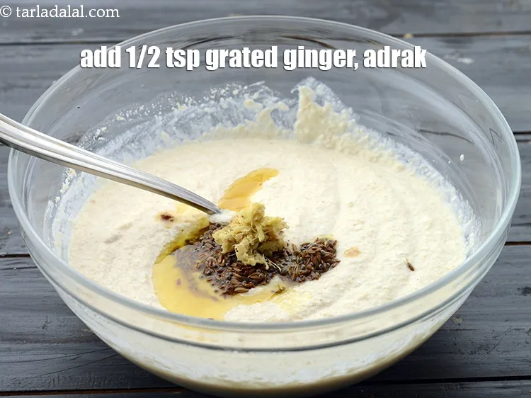 Step 24 – Add 1/2 tsp&nbsp;<a href="https://www.tarladalal.com/glossary-grated-ginger-943i">grated ginger (adrak)</a>. You can also use chopped ginger or ginger paste.