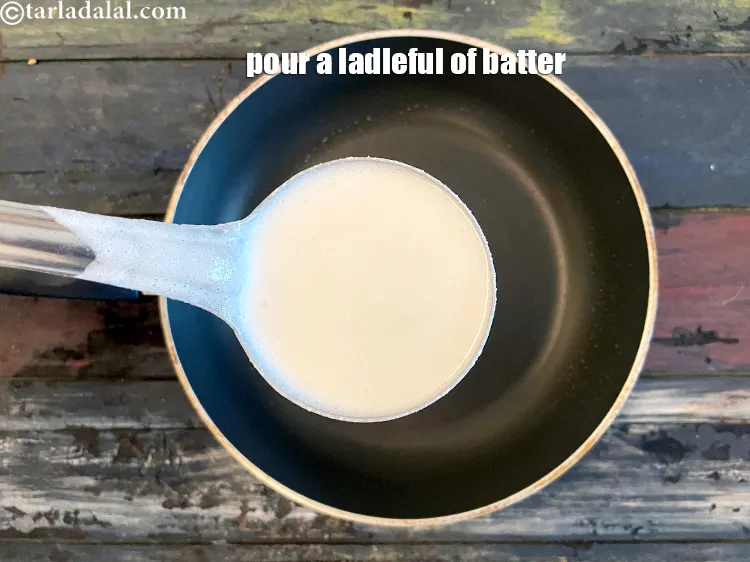 Step 17 – Pour a ladleful of batter from a height in a circular motion.