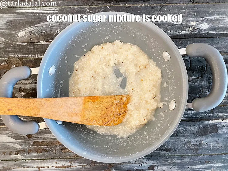 Step 26 – Finally the coconut sugar mixture is cooked.