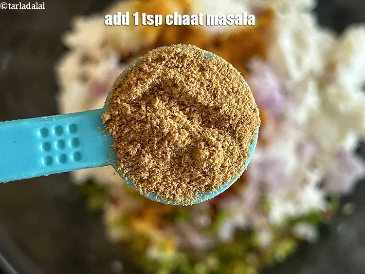 Step 16 – Add&nbsp;1 tsp&nbsp;<a href="https://www.tarladalal.com/glossary-chaat-masala-300i">chaat masala</a>.
