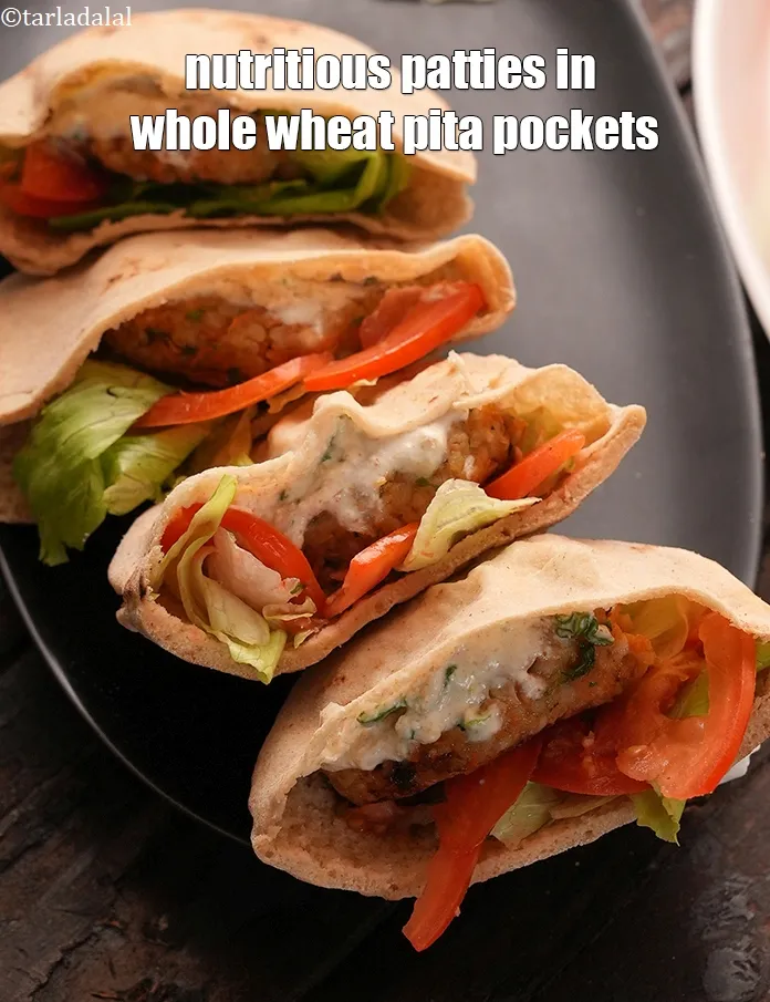 Step 36 – Serve <strong>nutritious patties in whole wheat pita pockets | &nbsp;paneer and broken wheat patties in …
