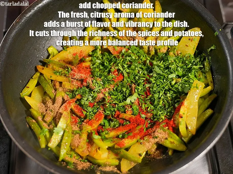 Step 16 – Add 2 tbsp&nbsp;<a href="https://www.tarladalal.com/glossary-chopped-coriander-783i">chopped coriander (dhania)</a>.&nbsp;The fresh, citrusy aroma of coriander adds a burst of …