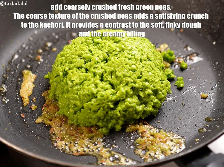 Step 16 – Add 1 1/2 cups&nbsp;coarsely&nbsp;<a href="https://www.tarladalal.com/glossary-crushed-green-peas-2264i">crushed fresh green peas</a>. The coarse texture of the crushed peas …