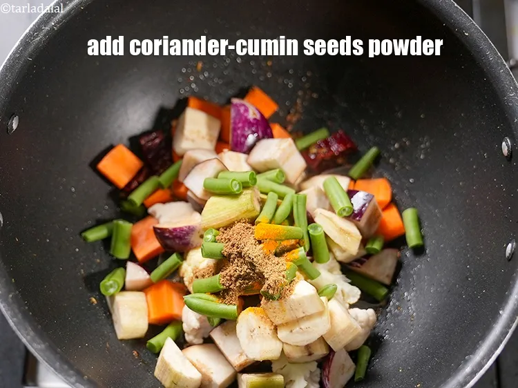 Step 16 – Add 1 tsp <a href="https://www.tarladalal.com/glossary-coriander-cumin-seeds-powder-dhania-jeera-powder-375i">coriander-cumin seeds (dhania-jeera) powder</a>.