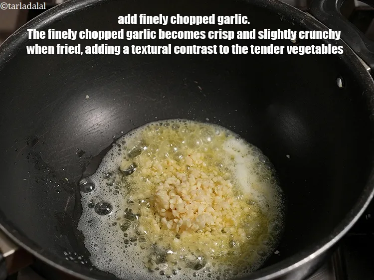 Step 16 – Add 2 tbsp finely&nbsp;<a href="https://www.tarladalal.com/glossary-chopped-garlic-790i">chopped garlic (lehsun)</a>. The finely chopped garlic becomes crisp and slightly …