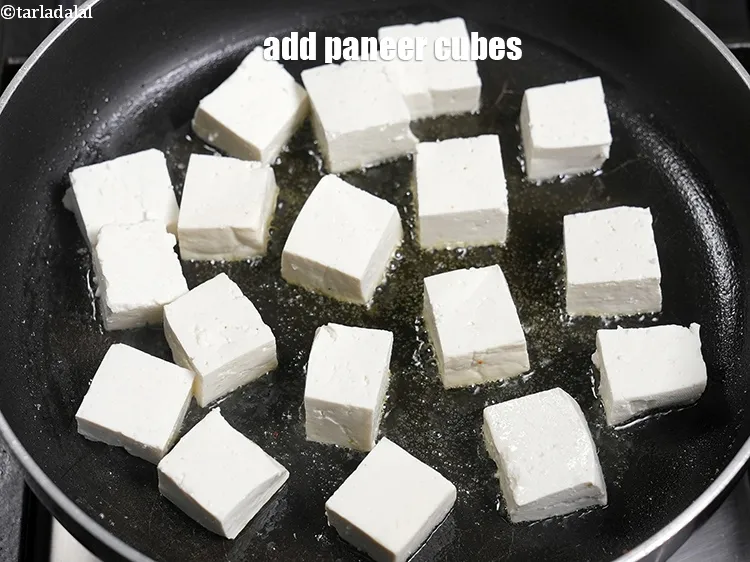 Step 16 – Add 1&frac12; cups of <a href="https://www.tarladalal.com/glossary-paneer-cubes-cottage-cheese-cubes-1002i">paneer (cottage cheese) cubes</a>.