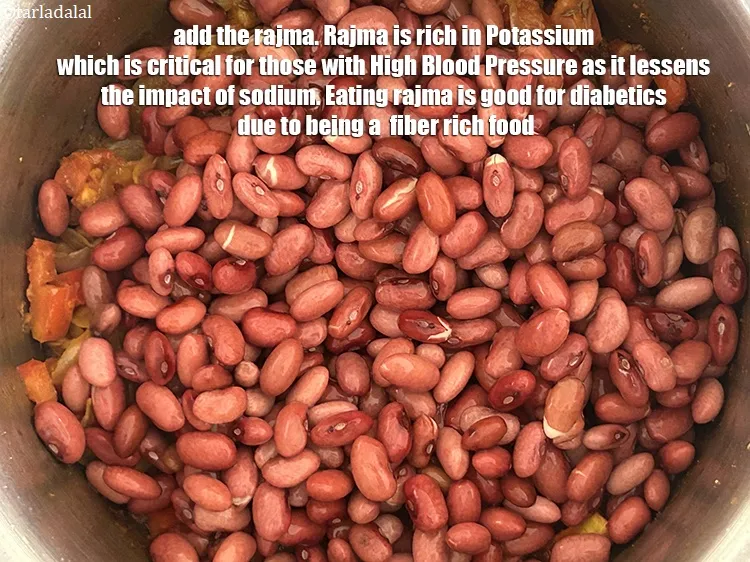 Step 29 – Add the rajma.&nbsp;Rajma is rich in Potassium which is critical for those with<a href="https://www.tarladalal.com/recipes-for-High-Blood-Pressure-644">&nbsp;High Blood …