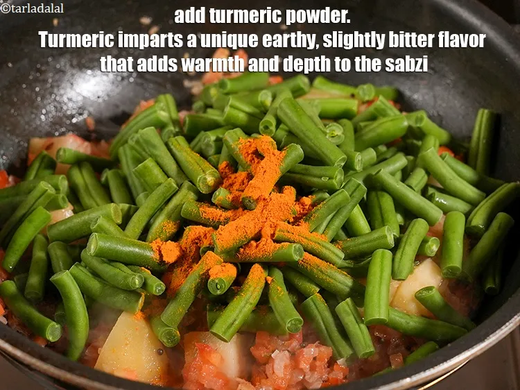 Step 16 – Add &frac12; tsp <a href="https://www.tarladalal.com/glossary-turmeric-powder-haldi-645i">turmeric powder (haldi)</a>. Turmeric imparts a unique earthy, slightly bitter flavor …