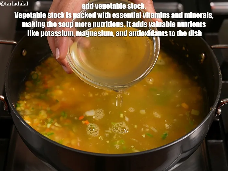 Step 16 – Add 4 cups of stock. Vegetable stock is packed with essential vitamins and minerals, making …