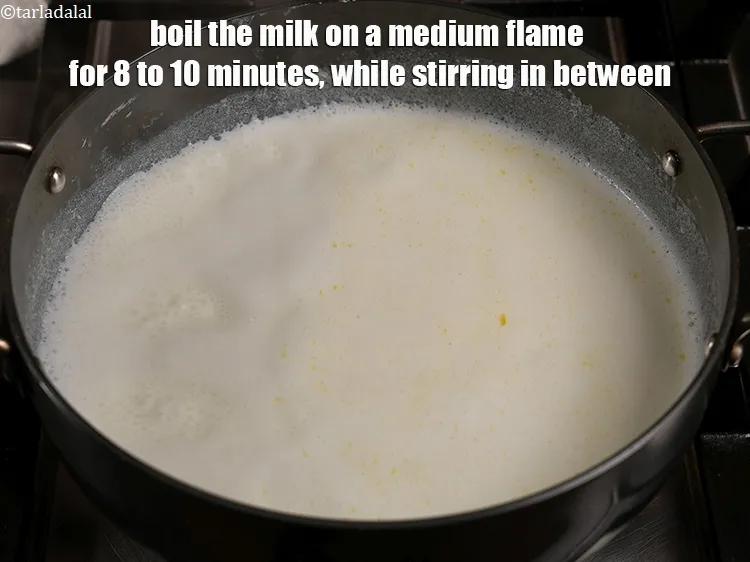 Step 16 – Boil the milk on a medium flame for 8 to 10 minutes, while stirring in …