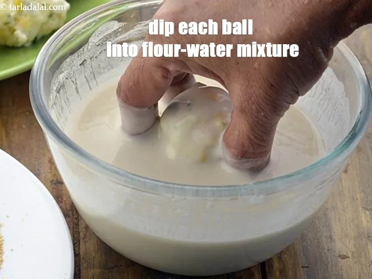 Step 16 – Dip each ball into the flour-water mixture.