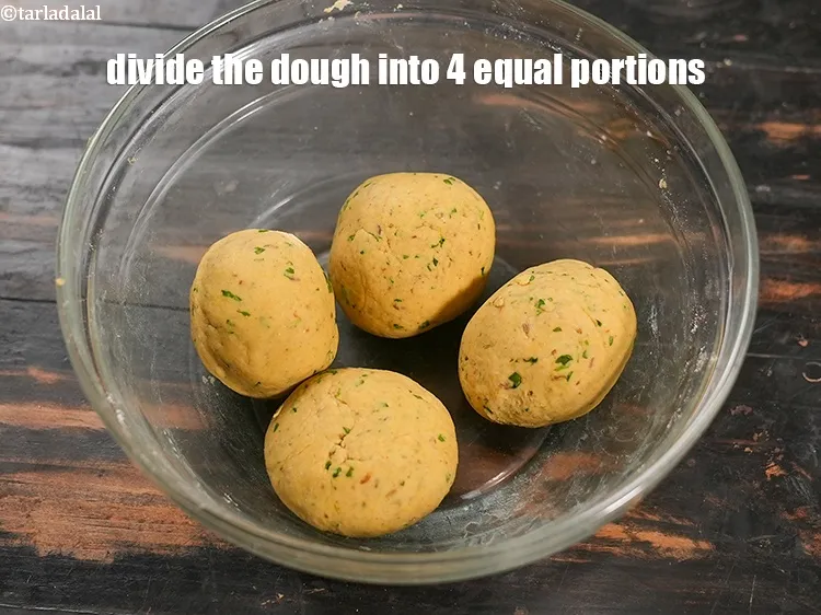 Step 16 – Divide the dough into 4 equal portions.