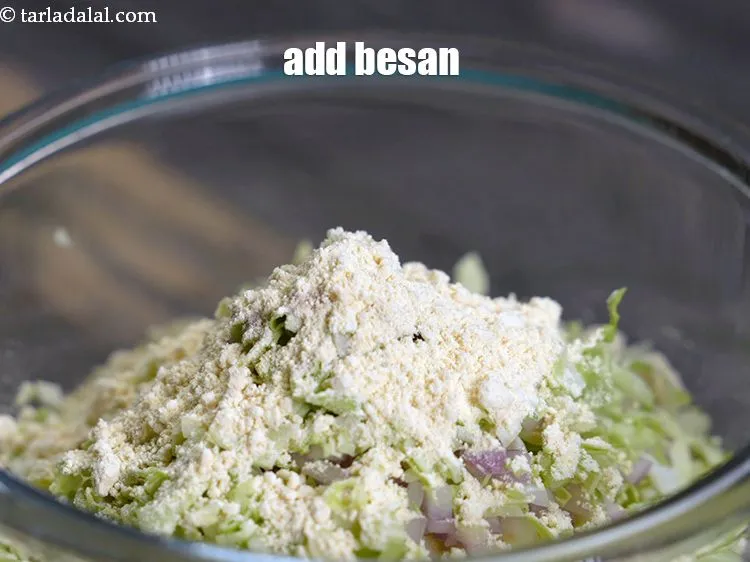 Step 16 – Add 1 tbsp&nbsp;<a href="https://www.tarladalal.com/glossary-besan-chana-dal-flour-bengal-gram-flour-952i">besan (bengal gram flour)</a>. This gives a good binding.&nbsp;