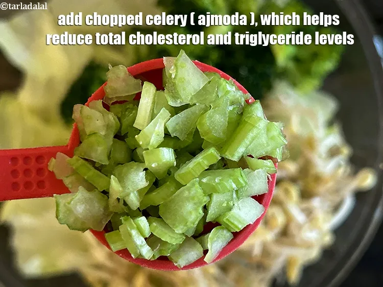 Step 16 – Add&nbsp;<meta charset="UTF-8" />2 tbsp&nbsp;finely&nbsp;<a href="glossary-chopped-celery-799i">chopped celery</a>&nbsp;(ajmoda).&nbsp;<a href="https://www.tarladalal.com/recipes-using-celery-257">Celery</a>&nbsp;helps&nbsp;<a href="https://www.tarladalal.com/recipes-for-Low-Cholesterol--380">reduce the total blood cholesterol&nbsp;</a>and triglyceride levels, thus …