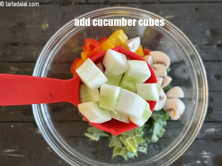 Step 29 – Add&nbsp;<meta charset="UTF-8" />1/4 cup&nbsp;<a href="glossary-cucumber-cubes-726i">cucumber cubes</a>.