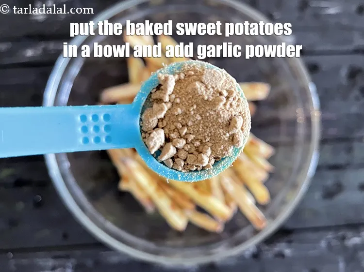 Step 23 – Put the sweet baked potato fries in a bowl as we are going to spice …