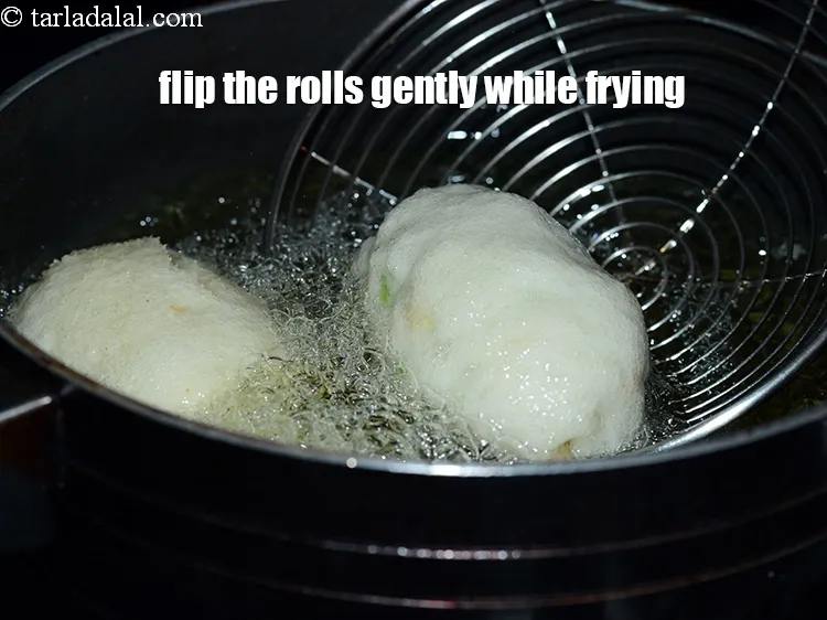 Step 21 – Gently flip the rolls while frying otherwise the rolls will break.
