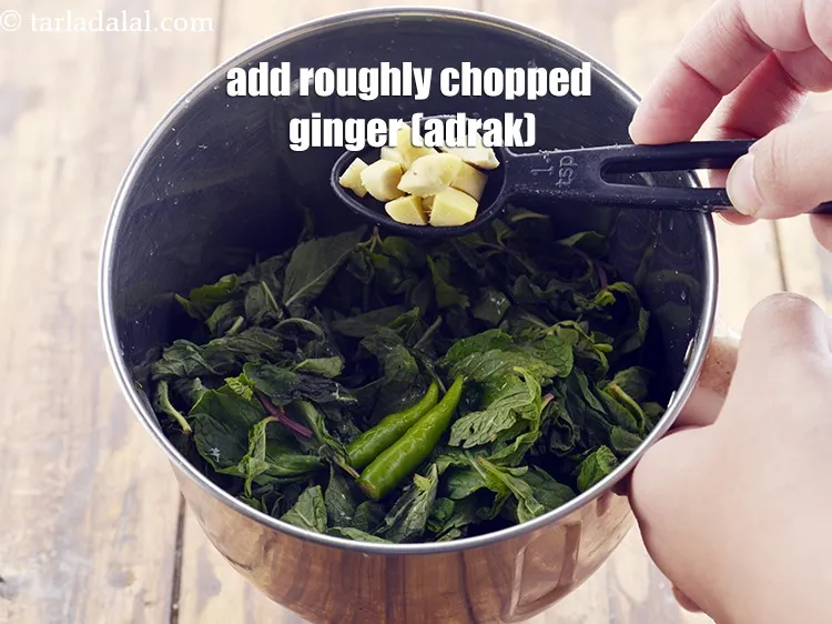 Step 16 – Add&nbsp;1 tsp&nbsp;roughly&nbsp;<a href="https://www.tarladalal.com/glossary-chopped-ginger-786i">chopped ginger (adrak)</a> now. Since the taste of ginger is very strong and …