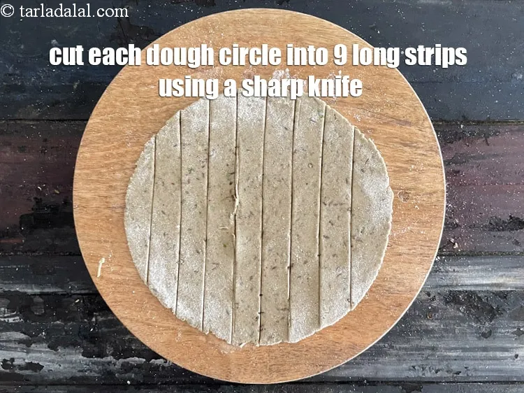 Step 17 – Cut each circle into 9&nbsp;equal size long strips with a sharp knife or pizza cutter …