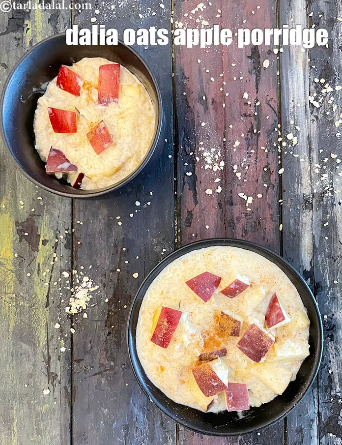 Step 21 – Sprinkle cinnamon powder on top.&nbsp;Serve <strong>broken wheat, oats and apple porridge | dalia oats apple …