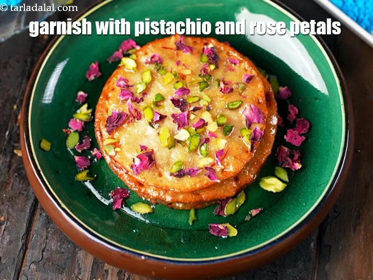 Step 22 – Garnish with pistachio slivers and dried rose petals.