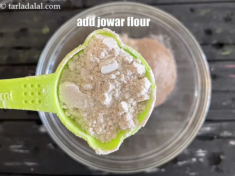 Step 25 – Add&nbsp;<meta charset="UTF-8" />1/4 cup&nbsp;<a href="glossary-jowar-flour-jowar-ka-atta-white-millet-flour-sorghum-flour-483i">jowar (white millet) flour</a>.