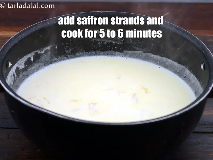 Step 16 – Add 1/2 tsp&nbsp;<a href="https://www.tarladalal.com/glossary-saffron-kesar-520i">saffron (kesar) strands</a>, mix well and cook on a medium flame for …