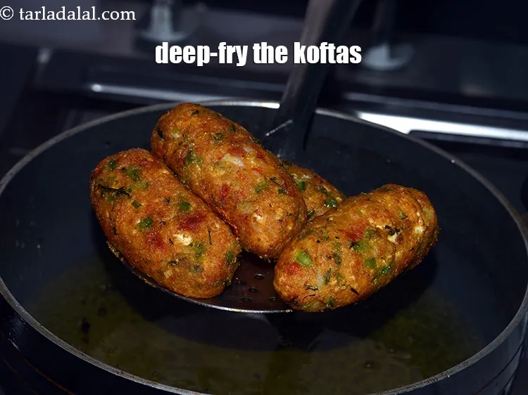 Step 14 – Deep-fry the koftas on a medium flame till they turn golden brown in colour from …