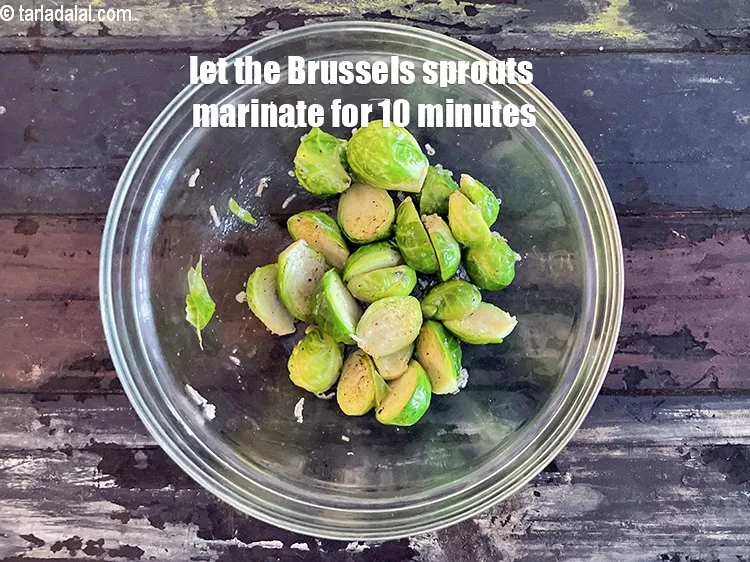 Step 16 – Let the brussel sprouts marinade for 10 minutes.