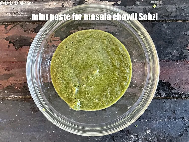 Step 23 – Keep aside.&nbsp;Mint paste for masala chawali sabzi.&nbsp;