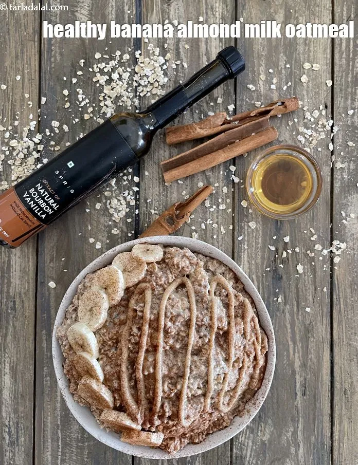 Step 22 – Serve <strong>peanut butter banana oatmeal | Indian style oatmeal with chia seeds, almond milk&nbsp;| healthy&nbsp;banana …