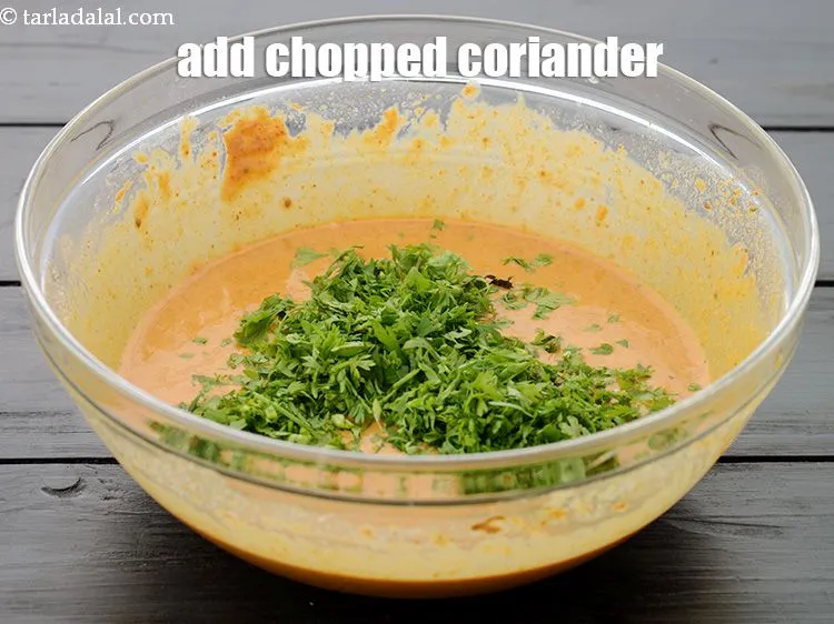 Step 19 – Add 2 tbsp&nbsp;finely&nbsp;<a href="https://www.tarladalal.com/glossary-chopped-coriander-783i">chopped coriander (dhania)</a>.&nbsp;