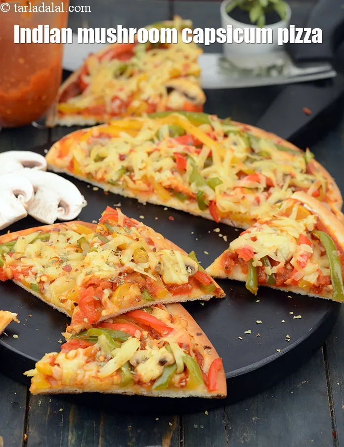 Step 24 – Serve <strong>mushroom and bell pepper pizza recipe | Indian mushroom capsicum pizza | mushroom and …