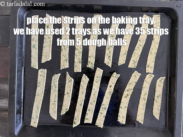 Step 19 – Place the strips on the baking tray. We got a total of 35 strips and …