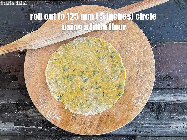 Step 16 – Roll out one portion of the dough into a 125 mm. (5&quot;) diameter thin circle …