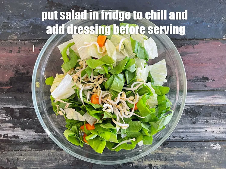 Step 27 – Put salad in fridge to chill and add dressing before serving.