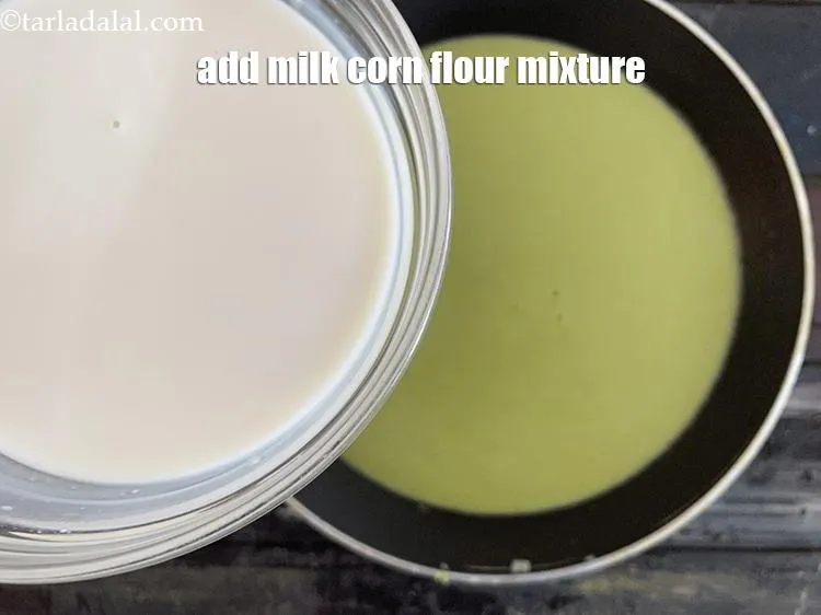 Step 18 – Add the milk cornflour mixture.