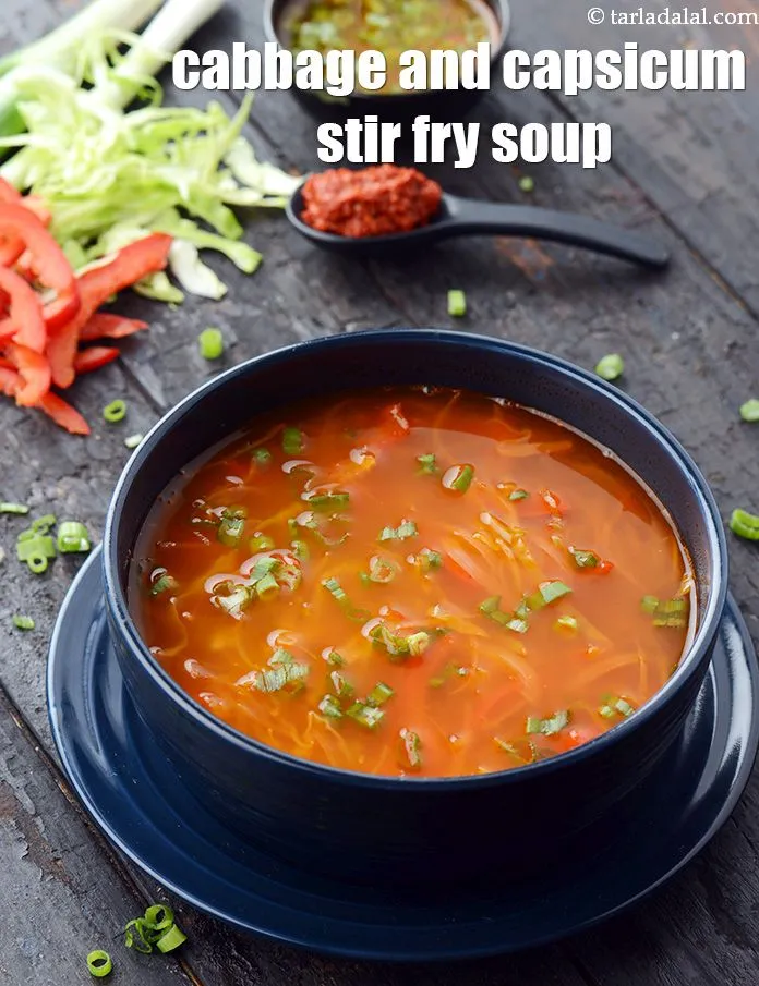 Step 23 – Serve <strong>spicy stir fry soup recipe | cabbage and capsicum stir fry soup | healthy …
