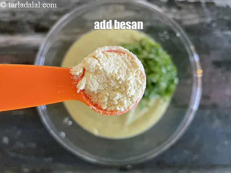 Step 18 – Add&nbsp;<meta charset="UTF-8" />2 tsp&nbsp;<a href="glossary-besan-chana-dal-flour-bengal-gram-flour-952i">besan (bengal gram flour)</a>.