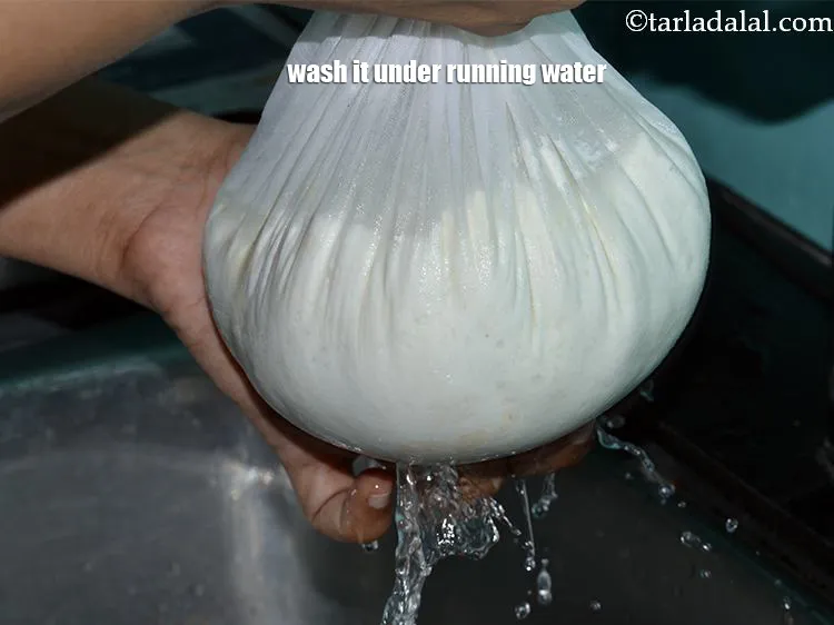 Step 9 – Remember to wash the curdled milk solids under running water to get rid of the …