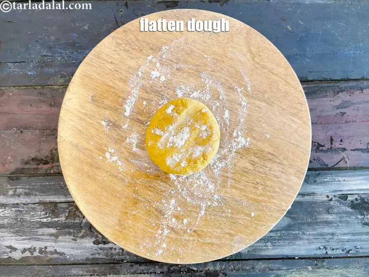 Step 21 – <meta charset="UTF-8" /> Flatten the dough ball with your palms and place on the board …