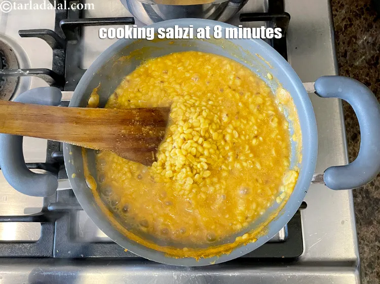 Step 28 – Cooking sabji&nbsp;at about 8&nbsp;minutes.