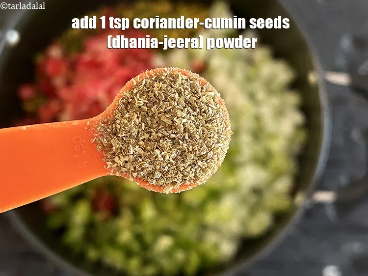 Step 17 – Add&nbsp;<meta charset="UTF-8" />1 tsp&nbsp;<a href="glossary-coriander-cumin-seeds-powder-dhania-jeera-powder-375i">coriander-cumin seeds (dhania-jeera) powder</a>.