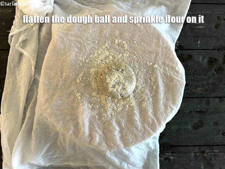 Step 17 – Put the dough on the muslin cloth, flatten it and sprinkle little buckwheat flour on …