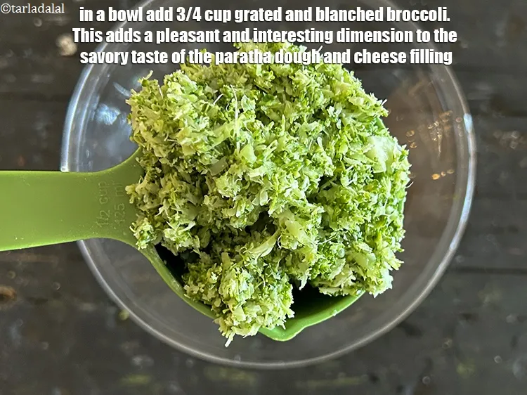 Step 16 – In a bowl add&nbsp;<meta charset="UTF-8" />3/4 cup&nbsp;grated and blanched&nbsp;<a href="glossary-broccoli-232i">broccoli</a>.&nbsp;This adds a pleasant and interesting …