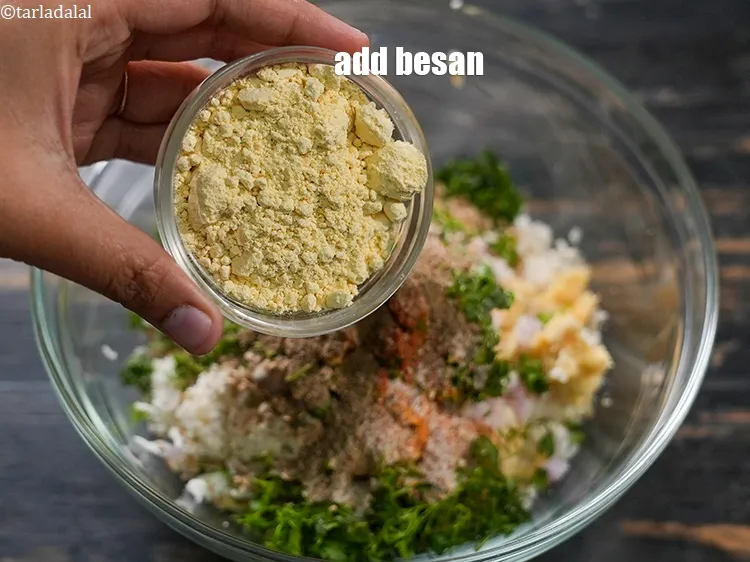 Step 17 – Add 1 tbsp <a href="https://www.tarladalal.com/glossary-besan-chana-dal-flour-bengal-gram-flour-952i">besan (bengal gram flour)</a>.