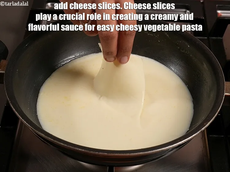 Step 17 – Add 3&nbsp;<a href="https://www.tarladalal.com/glossary-cheese-slices-765i">cheese slices</a>. Cheese slices play a crucial role in creating a creamy and …