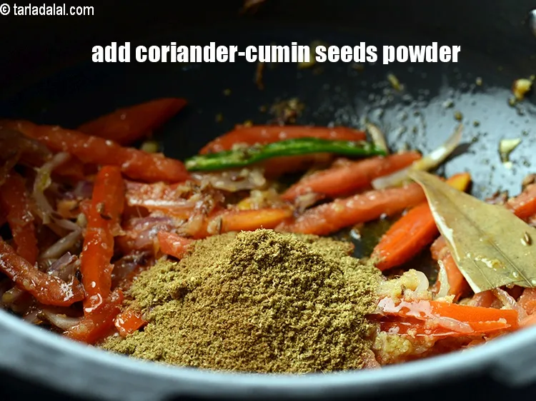 Step 17 – Add 2 tsp&nbsp;<a href="https://www.tarladalal.com/glossary-coriander-cumin-seeds-powder-dhania-jeera-powder-375i">coriander-cumin seeds (dhania-jeera) powder</a>.